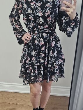 Forever 21 Black Mini Dress with Pink and Cream Floral Print